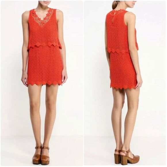 Topshop- Fitted Lace Dress Poppy ReD - Picture 1 of 6